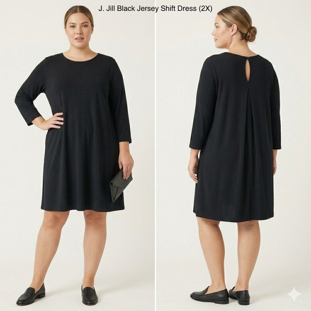 NWT J. Jill Black Long Sleeve Keyhole Back Jersey Knit Shift Dress 2X Minimalist